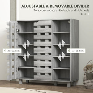 Meuble à chaussures pour 21 paires avec armoire à double porte à 5 niveaux, gris clair
