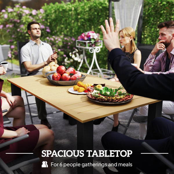 Table de patio d'extérieur 59" avec trou pour parasol, table à manger d'extérieur avec plateau à lattes pour jardin, marron