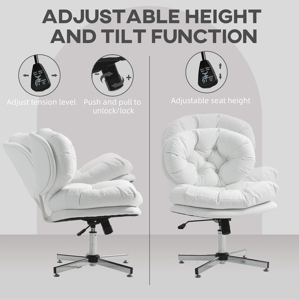 Office chair without armrests with wide, padded seat, white.