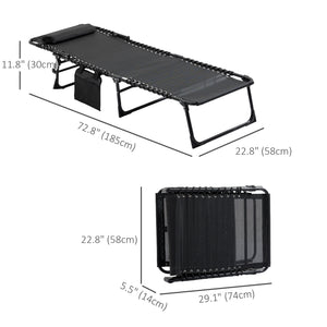 Chaise longue pliante avec dossier réglable et coussin amovible, noir