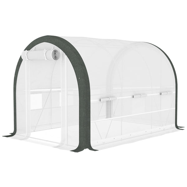Tunnel greenhouse with mesh door and windows, white