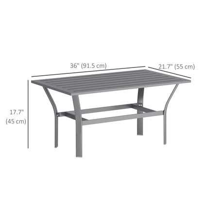 Outsunny Outdoor Side Table with Slatted Top, Metal Coffee Table for Garden and Balcony, Dark Grey