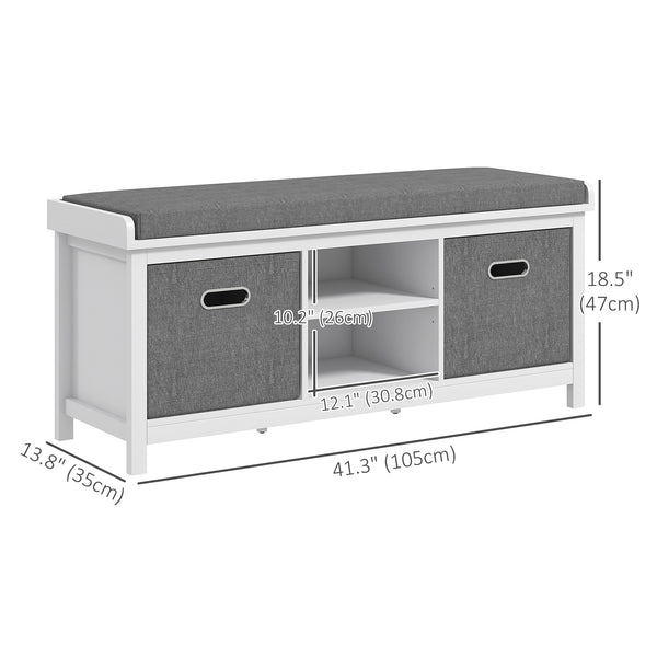 Banc de rangement à chaussures avec assise et tiroirs, blanc