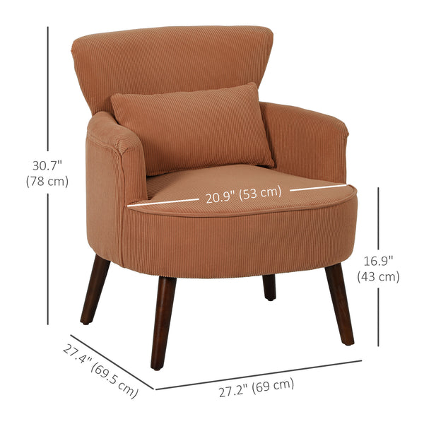 Fauteuil d'appoint moderne rembourré avec pieds en bois massif, orange