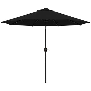 Parasol solaire d'extérieur de 9 pieds, 24 LED, toit inclinable, noir