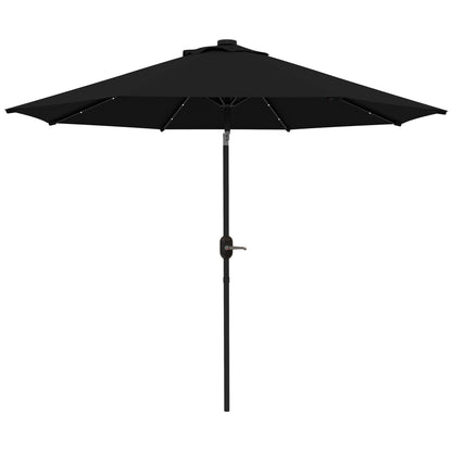 Parasol solaire d'extérieur de 9 pieds, 24 LED, toit inclinable, noir