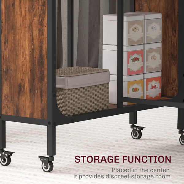 Table de salle à manger pliante avec étagère de rangement, marron rustique