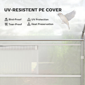 Tunnel greenhouse with structure and windows made of UV and wind resistant galvanized steel