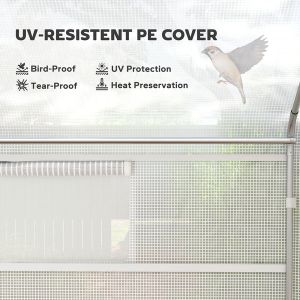 Tunnel greenhouse with structure and windows made of UV and wind resistant galvanized steel