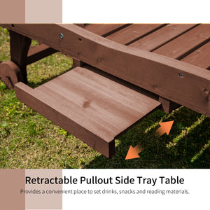 Wooden Outdoor Lounge Chair, Adjustable Patio Outdoor Chaise Recliner Garden Furniture, Tanning Chair with Pull-out Tray and 2 Wheels, Brown