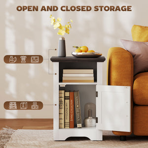 Ensemble de 2 tables d’appoint avec rangement et portes style grange – Blanc