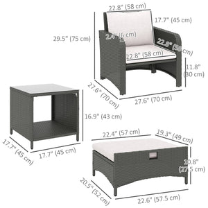 Ensemble de meubles 5 pièces en rotin avec table basse à deux niveaux et poufs, gris et blanc crème