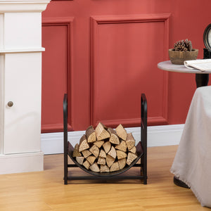 Curved log holder with bear and pine motif