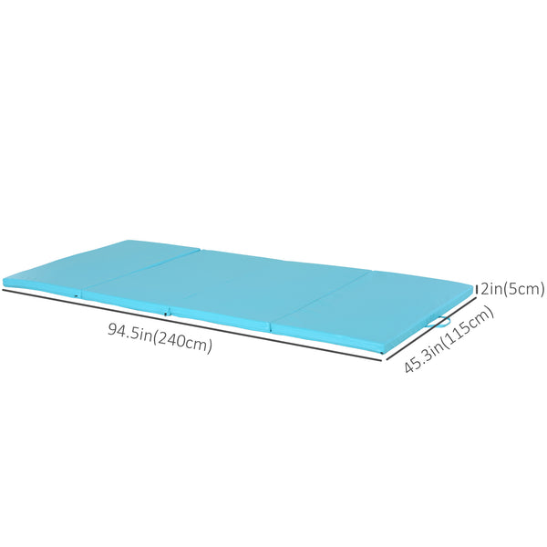 Tapis de gymnastique pliable de 1,22 m x 2,42 m x 5,1 cm avec poignées de transport, bleu clair