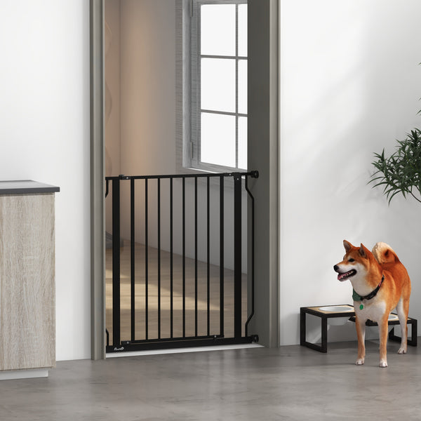 Barrière pour animaux avec porte et double système de verrouillage, noire