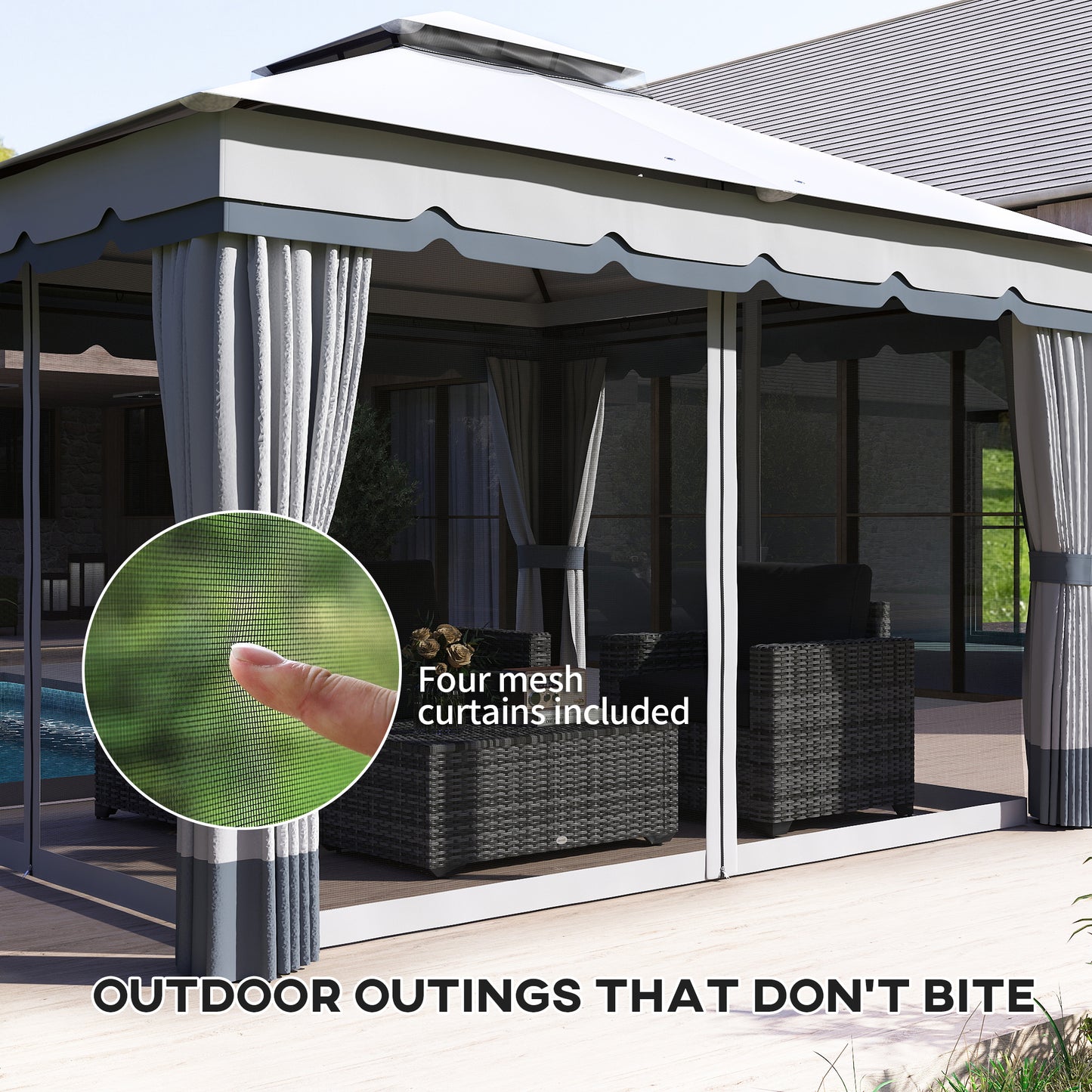 Outsunny 10' x 12' Double Roof Garden Gazebo, Outdoor Shelter with Netting and Curtains, for Garden, Lawn and Patio 