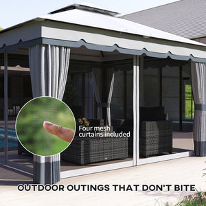 Gazebo de jardin 10' x 12' à double toit, abri extérieur avec filet et rideaux, pour jardin, pelouse et terrasse