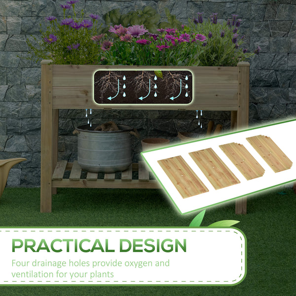 45" x 22" x 33" Raised Garden Bed with Legs and Storage Shelf, Wooden Elevated Planter Box with Drainage Holes for Backyard Patio Balcony, Light Green