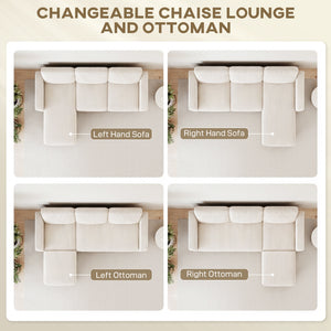 Sectional Sofa, L Shaped Couch, with Changeable Chaise or Ottoman, Cream White