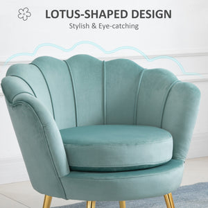 Fauteuil d'appoint lotus en tissu velours avec pieds en métal doré, vert