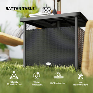 Table basse d'extérieur en rotin tressé avec trou pour parasol, noire