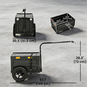 Remorque vélo avec coffre de rangement pliable et couvercle, roues à démontage rapide, autocollants réfléchissants et drapeau de sécurité