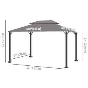 13' x 10' Patio Gazebo Canopy with 2-Tier Polyester Roof, Vented Mesh Sidewall & Strong Aluminum Frame, Light Grey