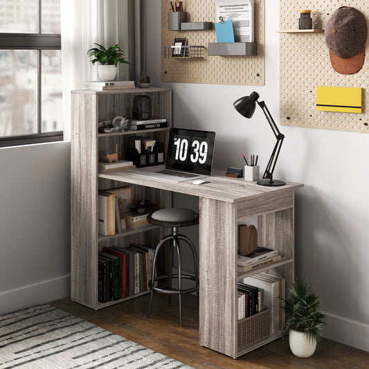 Bureau d'ordinateur avec rangement et étagère pour bureau à domicile, salle d'étude, chêne