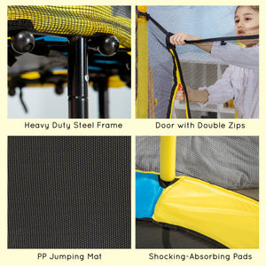 Trampoline de 1,4 m pour enfants avec filet de protection, pour l'intérieur et l'extérieur, jaune