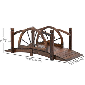 Pont de jardin en bois, passerelle décorative en arc avec garde-corps de sécurité