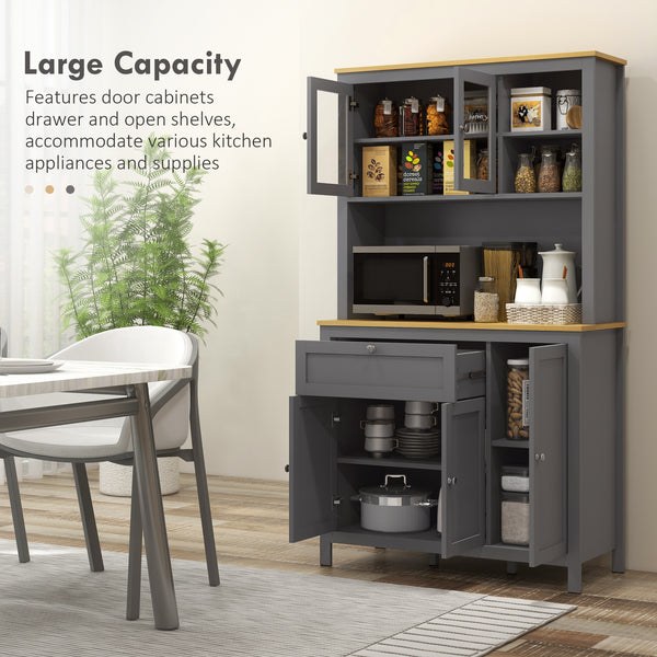 Armoire de cuisine 5 portes avec étagères réglables, grise
