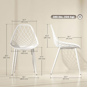 Lot de 4 chaises de salle à manger modernes en plastique avec dossier creux et pieds en métal, blanches