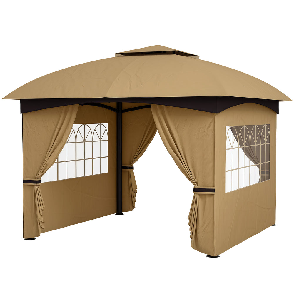 Outsunny 11' x 11' Outdoor Gazebo, Double Roof Patio Gazebo Canopy with Curtains, Church Windows, Galvanized Steel Frame, Beige |