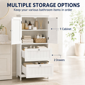 Armoire de rangement pour salle de bain avec 2 tiroirs et tablette ajustable, blanc