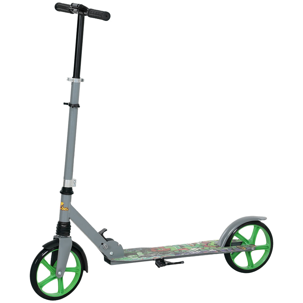 Scooter for children from 6 to 12 years old, adjustable height, rear brake, large 200 mm wheel, foldable, green