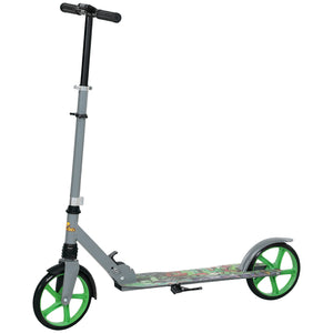 Scooter for children from 6 to 12 years old, adjustable height, rear brake, large 200 mm wheel, foldable, green