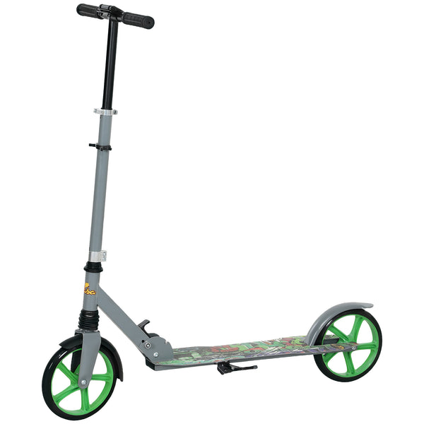 Scooter for children from 6 to 12 years old, adjustable height, rear brake, large 200 mm wheel, foldable, green