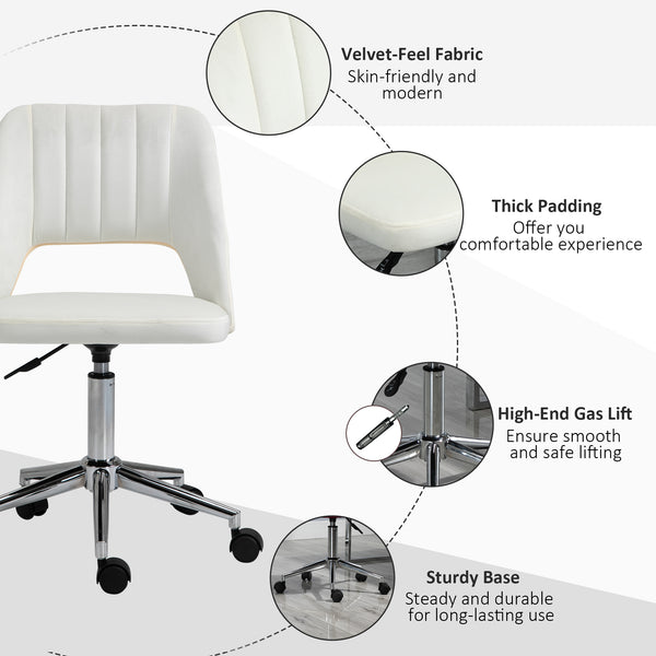 Cream white velvet mid-back office chair