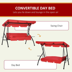 3-Seat Outdoor Patio Swing Chair, Converting Flat Bed, Canopy Swing Glider w/ Adjustable Shade, Removable Cushion and Pillows for Porch, Garden, Poolside, Backyard