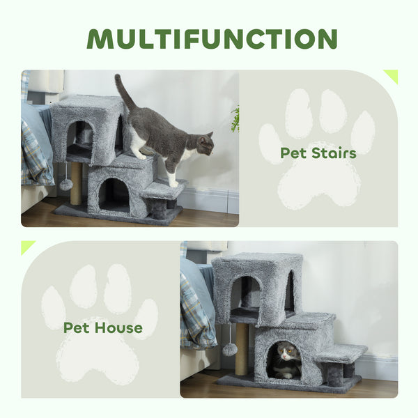 4-Step Pet Stairs with Scratching Posts, Grey
