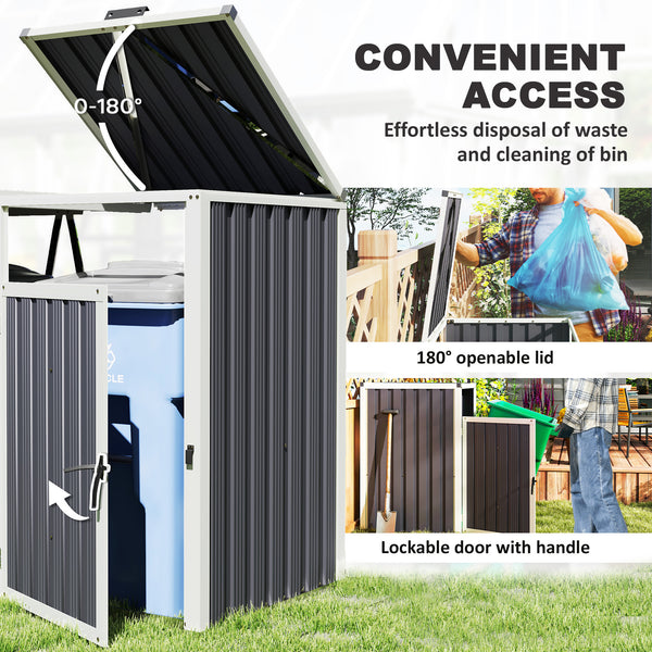 Lockable outdoor double bin shelter with hinged lid, dark grey