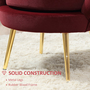 Fauteuil d'appoint lotus en tissu velours avec pieds en métal doré, bordeaux