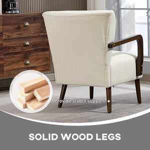 Fauteuil d'appoint avec pieds en bois, rembourrage épais, blanc crème