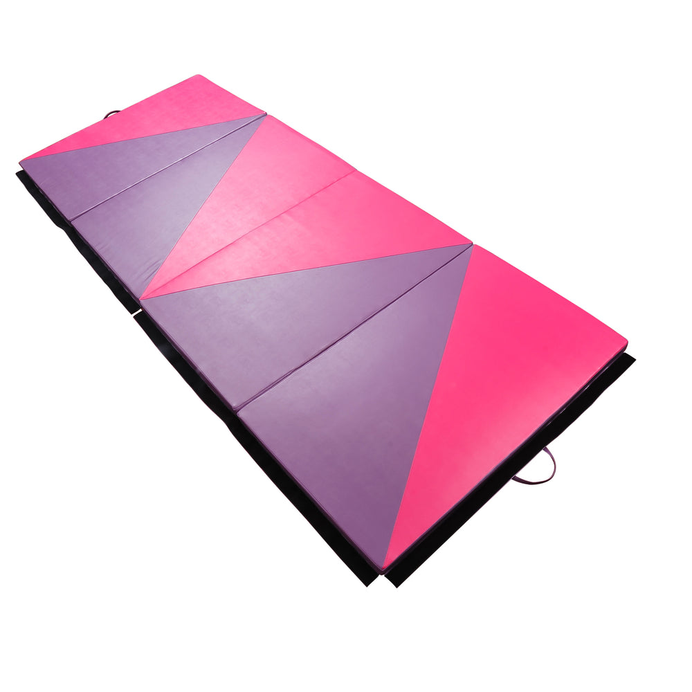 Tapis de gymnastique pliable 1,22 m x 3 m x 5 cm avec poignées de transport, rose et violet
