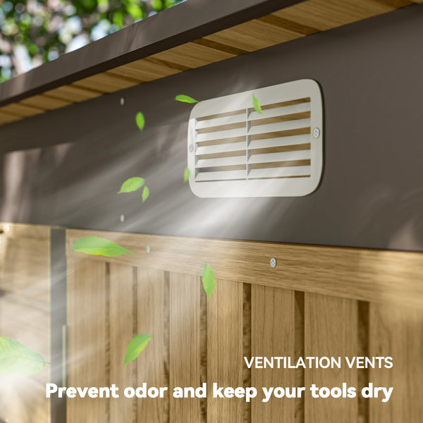 Abri de jardin galvanisé avec double porte et 2 aérations, chêne