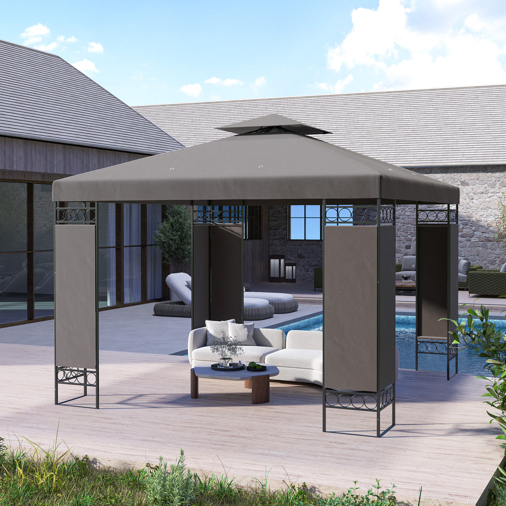 Tonnelle kaki résistante avec structure en métal et panneaux moustiquaires intégrés, idéale pour terrasse ou jardin
