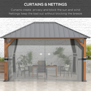13' x 10' Hardtop Gazebo with Netting Sidewalls and Curtains, Galvanized Steel Outdoor Gazebo Canopy for Garden