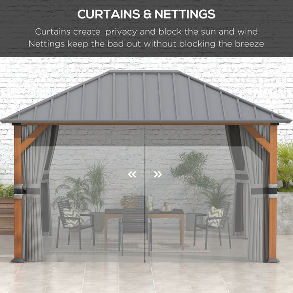 13' x 10' Hardtop Gazebo with Netting Sidewalls and Curtains, Galvanized Steel Outdoor Gazebo Canopy for Garden