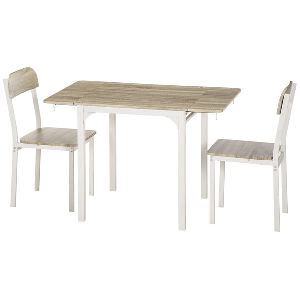 Drop-leaf kitchen table with 2 chairs for apartments and studios, natural color.