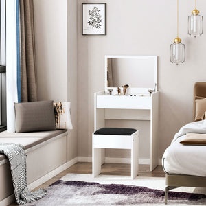 Coiffeuse moderne avec table de maquillage et tabouret rembourré, blanc